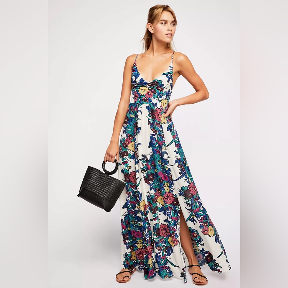 Free People Through The Vine Printed Maxi Slip Dress Ivory Combo Floral Size S - Picture 5 of 16